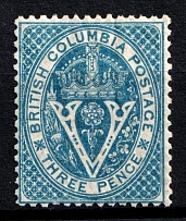 1865-67 3p British Columbia, Canada (SG 21, CV $160)