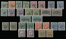 Peru - 1909-29, Great Personalities and Historical Events, group of 25 stamps from three issues, each one with red Specimen overprint and puncture at right, apparently all are different, even the similar stamps have different …