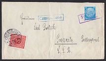 Letter sent from DANDHUBEL to PROSSNITZ. Temporary postmark with frame. Czech censorship stamp and remaining post tax on arrival on November 4, 1938. Occupation of Sudetenland, Germany
