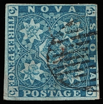 1851-60 3p Nova Scotia, Canada (SG 3, Canceled, CV $225)