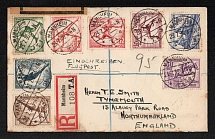 1936 (23 Jul) Third Reich, Germany, Registered cover from Mannheim to Northumberland franked with set of Olympics stamps, Airmail