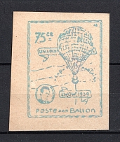 1939 75g Ballon Post Lviv Ukraine Poland (Imperforated, Yellow Paper, MNH)