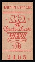 10pf Berlin, Cinema Ticket, Swastika, Nazi Germany (Thick Cardboard Paper, MNH)