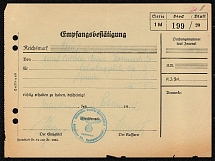 1943 Acknowledgement of Receipt of 5 Reichsmark