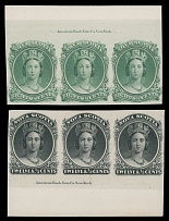 British North America - Nova Scotia - 1860-63, Queen Victoria, imperforate plate proofs of 8½c in blue green and 12½c in black, printed on India and mounted on cards, top or bottom margins respectively, each one with ABN Co. New …
