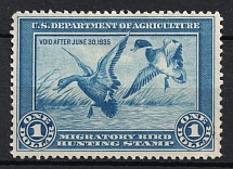 1934 1d Hunting Permit Stamp, United States, USA (Scott RW 1, Blue, Full Set, CV $175)