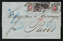 1875 Foreign Letter from Railway Station Nikolaevsky in Moscow to Paris via St. Petersburg and Prussia, Sc. 28, Sc. 22