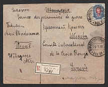 1916 (29 Jul) Russian Empire WW1 Registered censored cover from Tamjano-Tongourovskoje to Geneva (Switzerland) via Odessa, with censor handstamp on back