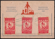 1948 Society of Polish Teachers in Emigration, Charity Educational Exhibition in Hanover, British and American Zones of Occupation, Germany, DP Camp Postcard (Commemorative Cancellation)