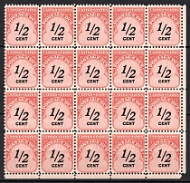 1959 1/2c Postage Due Stamp, United States, USA, Corner Block of Twenty (Scott J88, CV $750+, MNH)