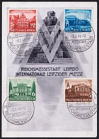 1941 (3 Mar) International Leipzig Exhibition, Third Reich, Germany, Postcard franked with full set of Mi. 764 - 767 (Special Cancellation LEIPZIG)