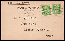1942 (29 Jan) Jersey, German Occupation, Germany, Postcard, First Day Cover (Mi. 1 x, Pair, CV $100)