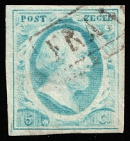 1852 5c Netherlands (Mi 1c, Canceled, CV $120)