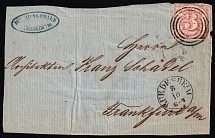 (3 Oct) 3kr Thurn and Taxis, German States, Germany, Cover Front from Friedelsheim to Frankfurt franked with Mi. 32