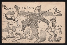 1914-18 'The Watch on the Rhine' WWI European Caricature Propaganda Postcard, Europe