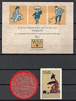 Japan, Asia, Stock of Cinderellas, Non-Postal Stamps, Labels, Advertising, Charity, Propaganda, Souvenir Sheet