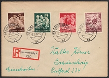 1944 (07 Mar) Third Reich, Germany, Registered cover from Braunschweig franked with Mi. 869 - 872 (Full Set, CV $20)