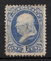 1870-71 1c Franklin, United States, USA (Scott 145, Ultramarine, CV $240)