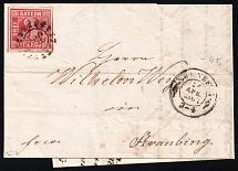 1862 (20 Apr) Bavaria, German States, Germany, Cover from Holzberg to Straubing franked with 3kr (Mi. 9 a)