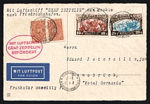 1930 Russia USSR Zeppelin Post LZ 127 Moscow postcard fr. Homeless Children Aid charity full set + pair 5k def. via Friedrichshafen (Bodensee) to Osnabruck Germany