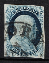 1852 1c Franklin, United States, USA (Scott 9, Type IV, DOUBLE Transfer, Canceled, CV $100)