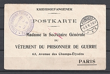 1916 Germany prisoner of war censorship postcard Parchim - Paris