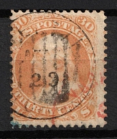 1861 30c Franklin, United States, USA (Scott 71, Orange, Red Cancellation, CV $270)