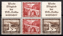 1936 Third Reich, Germany, Se-tenant, Zusammendrucke, Block (Mi. W 112, W 116, CV $30)