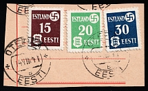 1941 (14 Aug) German Occupation of Estonia, Germany, Otepaa Postmark (Mi. 1 - 3, Full Set on piece, Signed, CV $70)