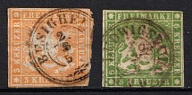 1857 Wurttemberg, German States, Germany (Mi. 7 - 8, Canceled, CV $120)