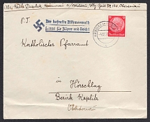 1938 (Dec 4) Letter posted in KRUMMAU to HORSCHLAG near KAPLITZ. Label 'The liberated Bohmerwald / vote for the Fuhrer and the Reich'. Occupation of Sudetenland, Germany