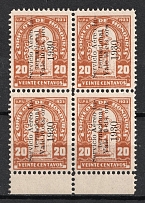 1930 10c on 20c Honduras, Airmail, Block of Four (MISSED '1' in '10', Print Error, MNH)