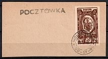 1944 (31 Oct) Woldenberg, Poland, POCZTA OB.OF.IIC, WWII Camp Post, Postcard franked with 25f (Fi. 39)