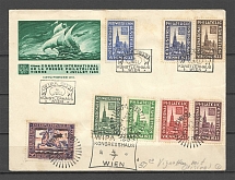 1933 Austria International philatelic exhibition cover with cinderellas and 3 special postmarks