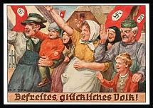 1938 (26 Aug - 4 Sep) 'Liberated, Happy People!', Propaganda, Annexation of Austria, Third Reich, Germany, Postcard from Stuttgart to Graz (Austria) franked with Mi. 665 (Commemorative Cancellations)