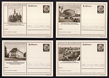 1938 Hindenburg, Third Reich, Germany, 4 Postal Cards (Proofs, Druckproben)