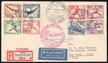 1936 (5 Aug) Third Reich, Germany, Registered Airmail Cover from Frankfurt am Main FLUGPOST to New York LUFTPOST (Mi. 609 - 616, Full Set, Special Cancellations, CV $30)