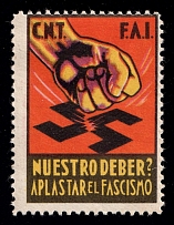 193? 'Oh Our duty? Crush New Fascism', Spanish Civil War, Anti-German Propaganda, Solidarity Stamp