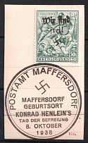 1938 50h Occupation of Maffersdorf, Sudetenland, Germany (Mi. 132, Maffersdorf Postmark, CV $90)