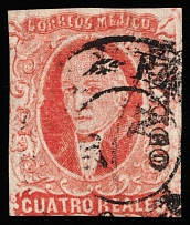 1856 4r Mexico, North America (Mi 4c, DOUBLE Print at Top, Canceled, CV $110)