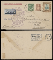 Worldwide Air Post Stamps and Postal History - Jamaica - Zeppelin Flight - 1936 (May 11-14), Airship ''Hindenburg'' Return 1st NAF cover to England, franked by three values, tied by Kingston ''MY.5.36'', violet American …