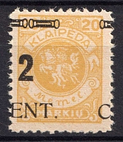 1923 2c on 20m Memel (Klaipeda), Germany (Mi. 184, SHIFTED Overprint, Certificate, CV $130+, MNH)