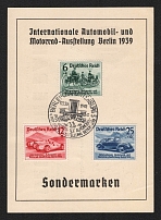 1939 'Automobile and Motorcycle Exhibition', Berlin, Third Reich Propaganda, Souvenir Sheet, Nazi Germany (Special Cancellation)