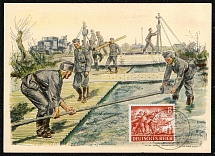 1943 Wehrmacht Souvenir Postcard The Pioneers build a bridge