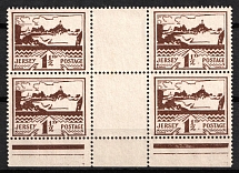 1943-44 1.5d Jersey, German Occupation, Germany, Gutter Block of Four (Mi. 5 ZW, Margin, CV $40)