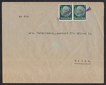 1938 (Oct) Letter with Temporary Postmarks waiting for the stamps definitive Germans. Commercial letter posted in SEIFERSDORF (Vratislavice) for BRUNN. Occupation of Sudetenland, Germany