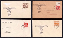 1941-43 Jersey, Swastika, German Occupation, Germany, Four Covers, First Day Covers (Mi. 2 y, 3 y, 6 y, CV $100)