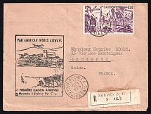 1947 New Caledonia, French Colonies, First Flight Pan American World Airways, Registered Airmail cover, Noumea - Sydney - Asnieres, franked by Mi. 325