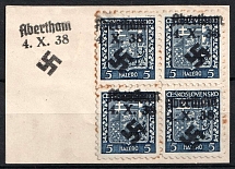 1938 5h Occupation of Abertham, Sudetenland, Local Issue, Germany, Block of Four