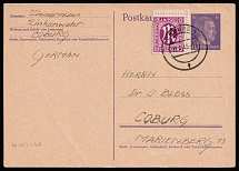1946 (8 Apr) British and American Zones of Occupation, Germany, Postal Stationery Postcard from and to Coburg franked with 12pf
